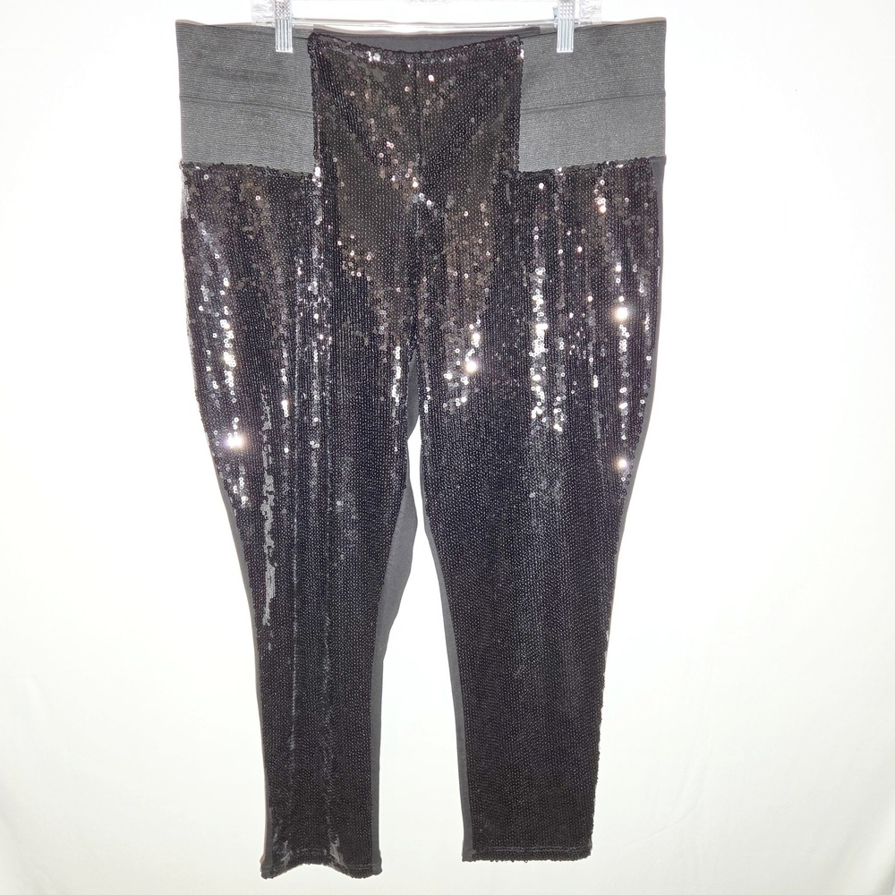 ELOQUII Black Sequin Front High Waisted Leggings Pants Plus Size 20